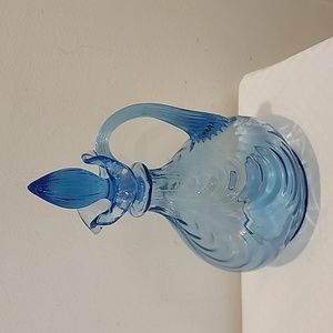 Fenton art glass Draped Blue Pitcher  Carafe With Stopper